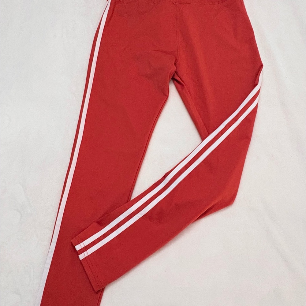 SHEIN Bold Red Leggings with Dual White Stripes